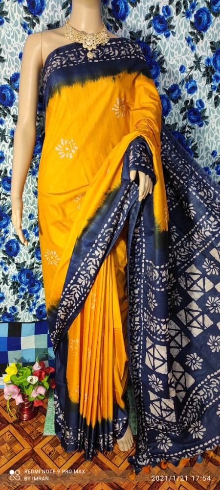 Khadi linen batik print saree MJ Handlooms