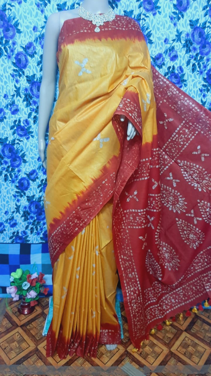 Khadi linen batik print saree MJ Handlooms