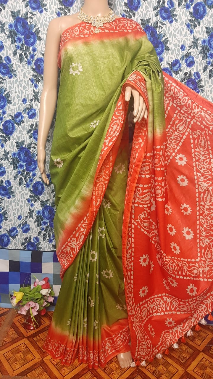 Khadi linen batik print saree MJ Handlooms