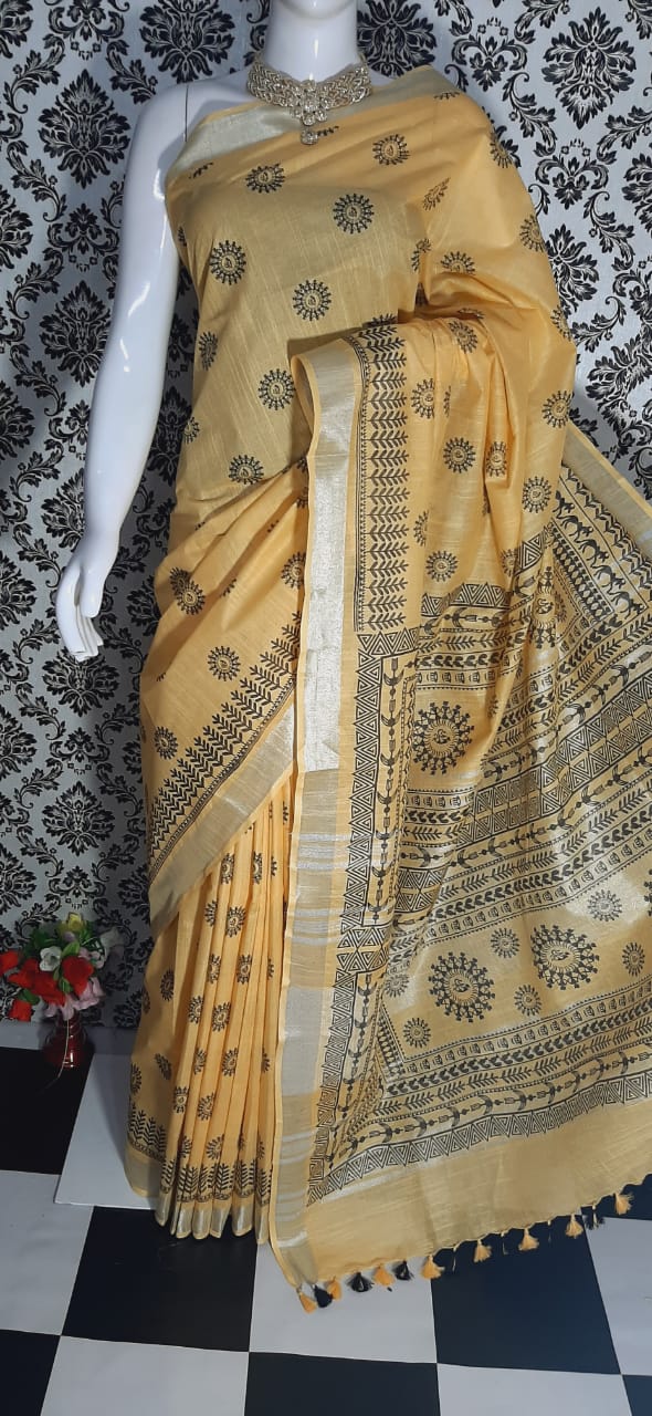 Khadi linen batik print saree MJ Handlooms