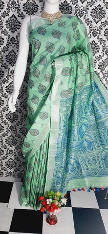 Khadi linen batik print saree MJ Handlooms