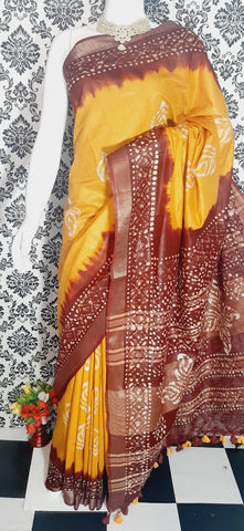 Khadi linen batik print saree MJ Handlooms