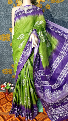 Khadi linen bartik print saree MJ Handlooms