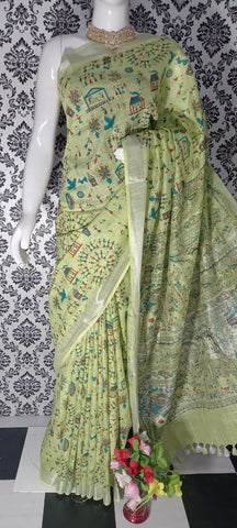 Khadi linen batik print saree MJ Handlooms