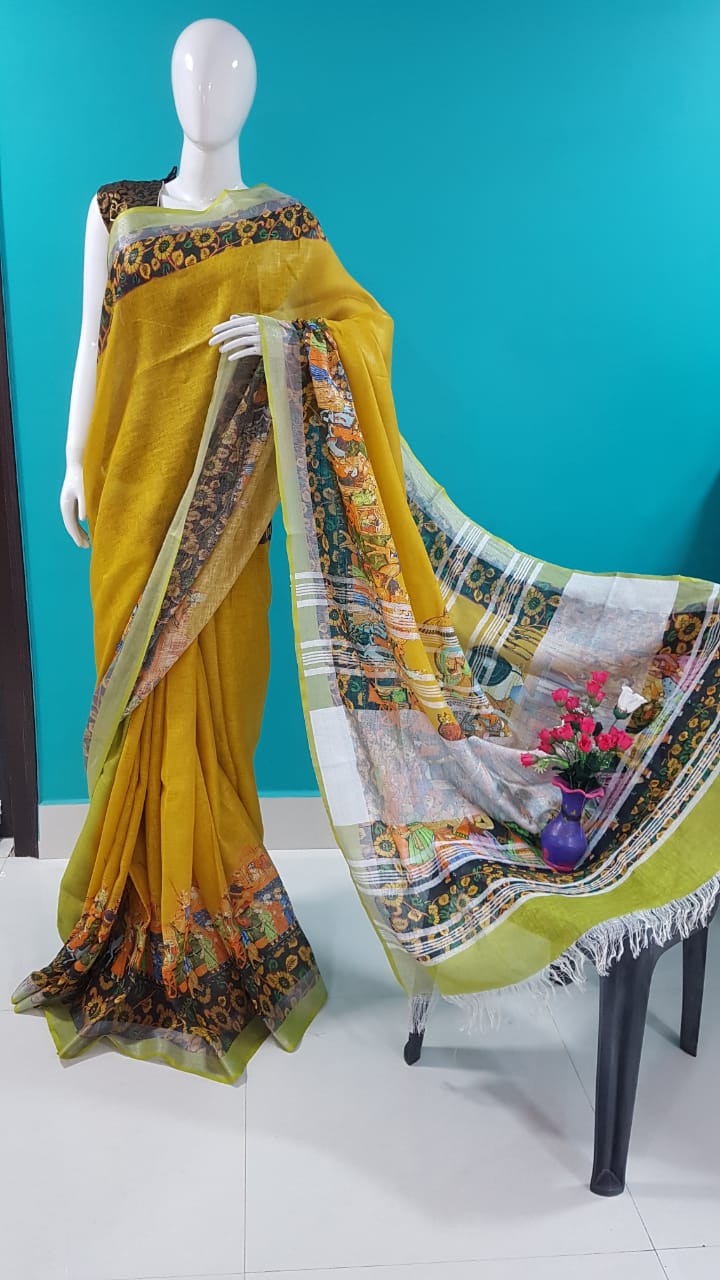 Linen digital print saree Yasir