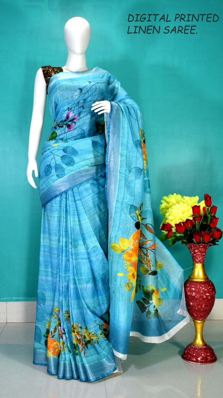 Linen digital print saree yasir