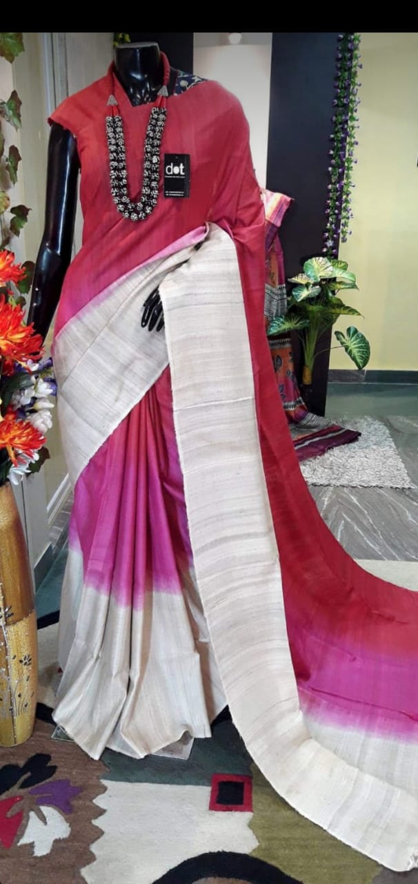 Pure tussar ghicha triple zari border saree SILK ZONE