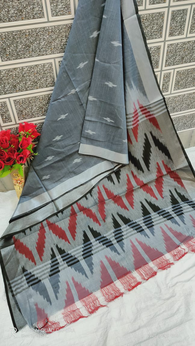 Ikkat khadi linen saree SILK ZONE