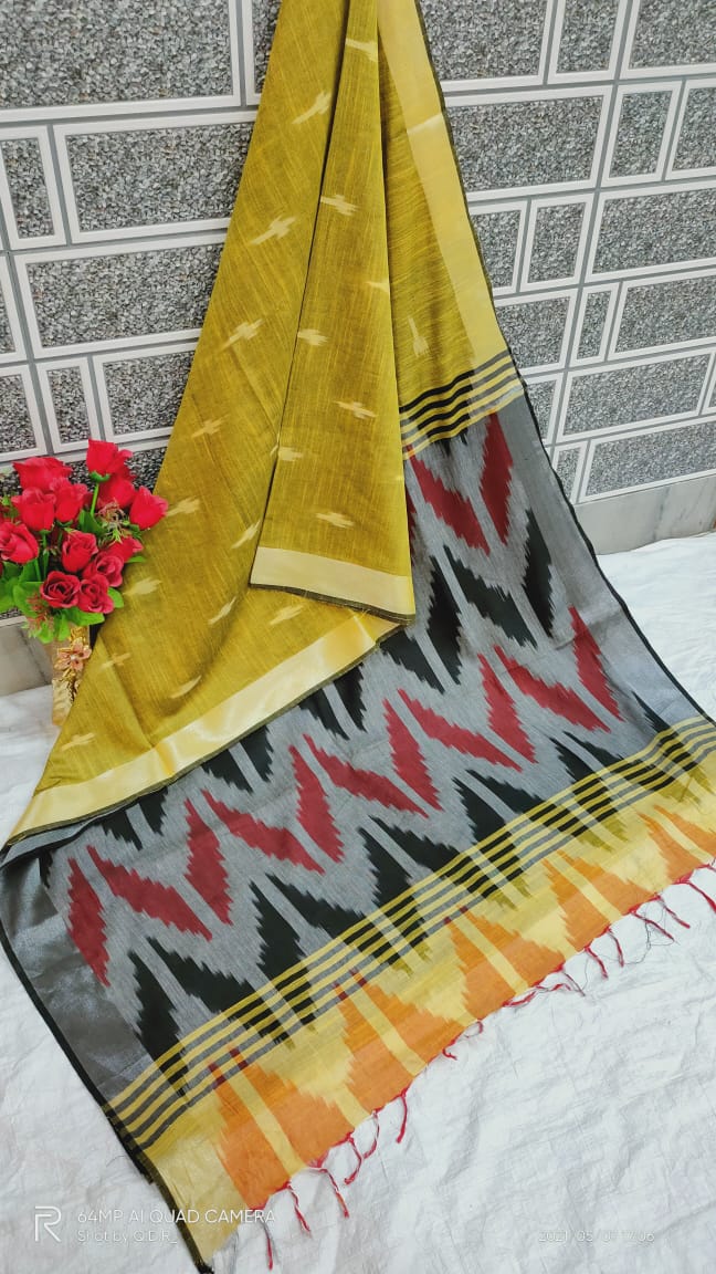 Ikkat khadi linen saree SILK ZONE