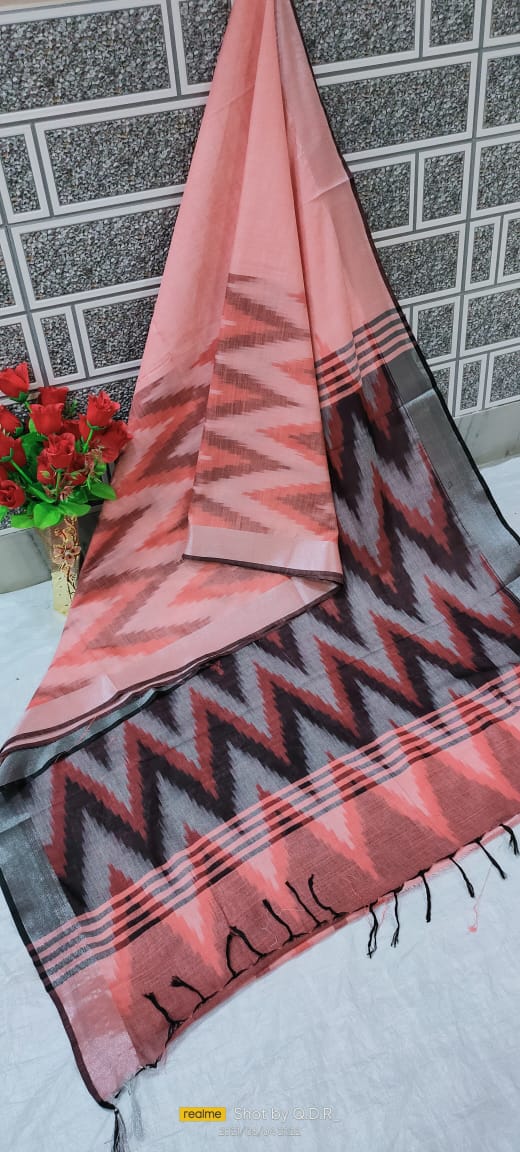 Ikkat khadi linen saree SILK ZONE