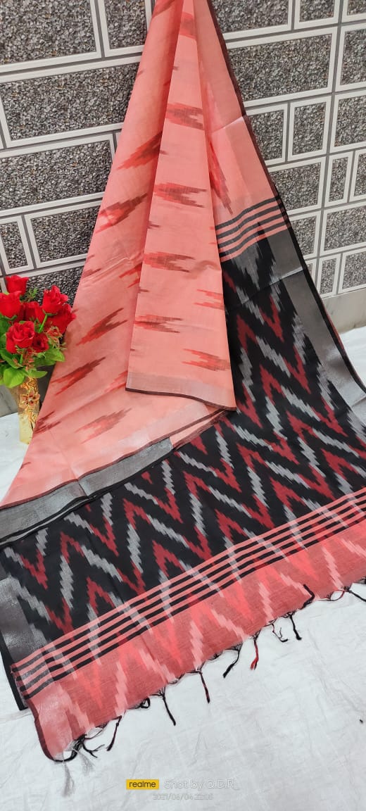 Ikkat khadi linen saree SILK ZONE
