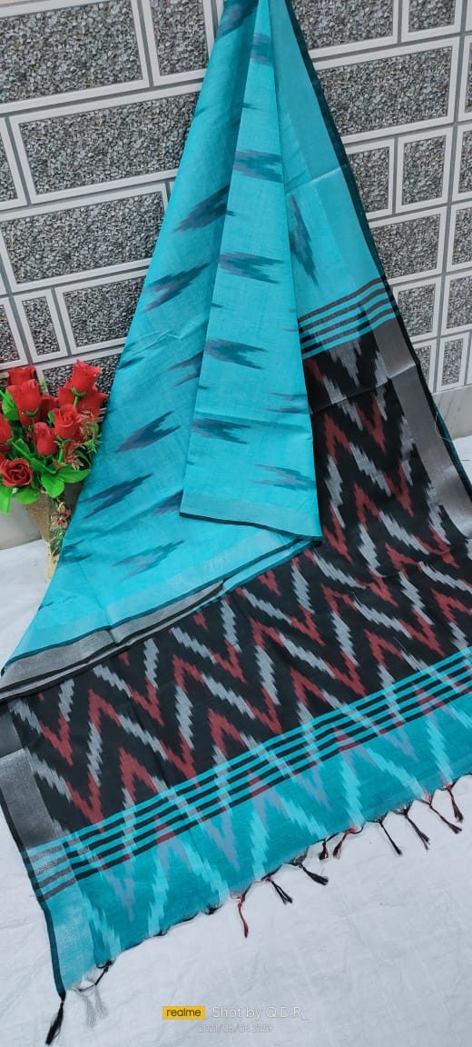 Ikkat khadi linen saree SILK ZONE