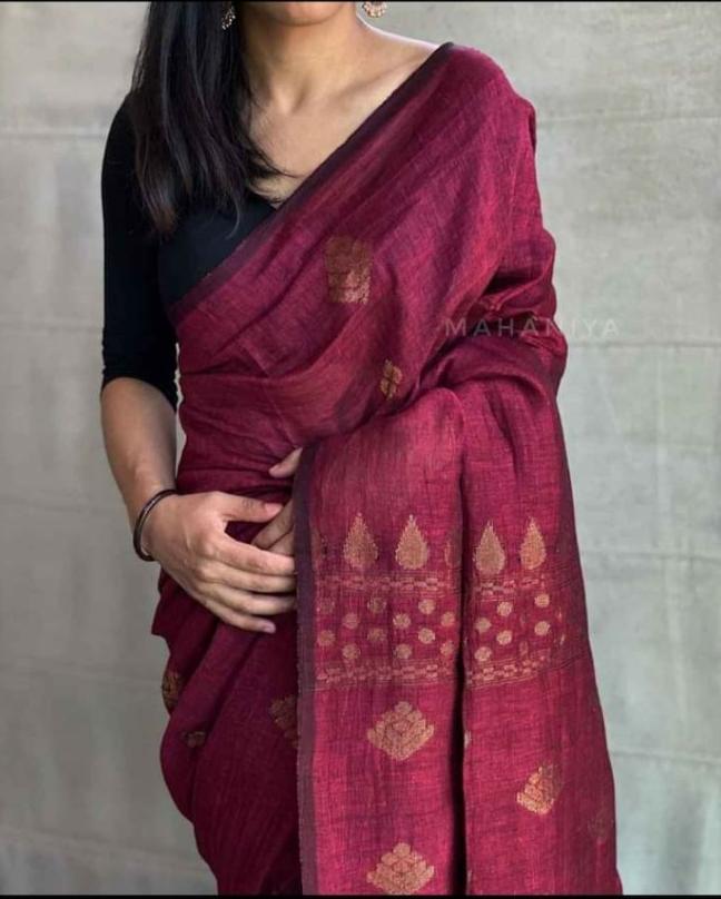 Linen embroidery saree SILK ZONE