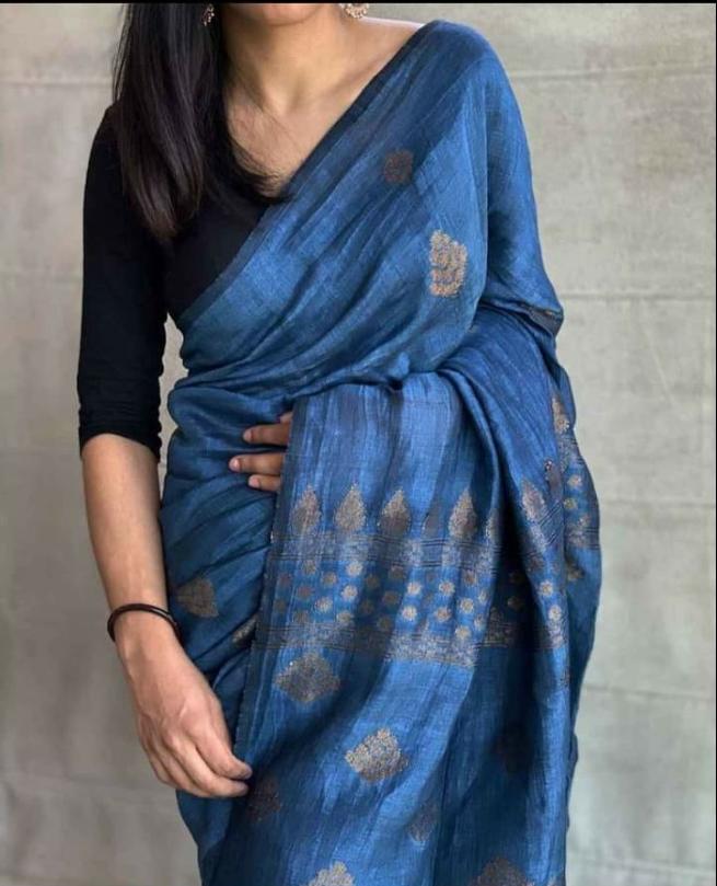Linen embroidery saree SILK ZONE
