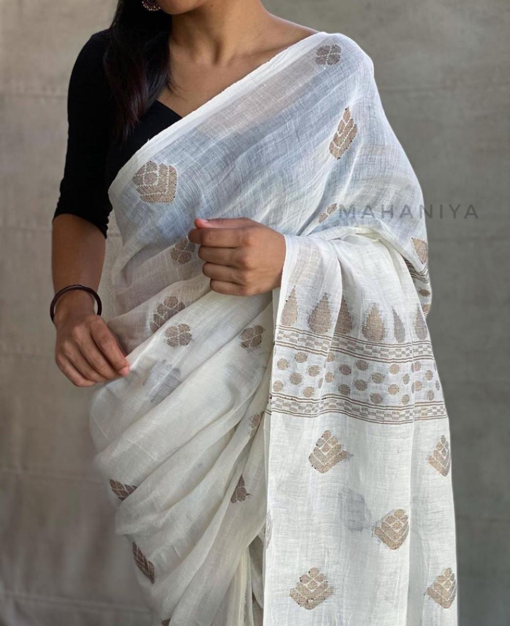 Linen embroidery saree SILK ZONE