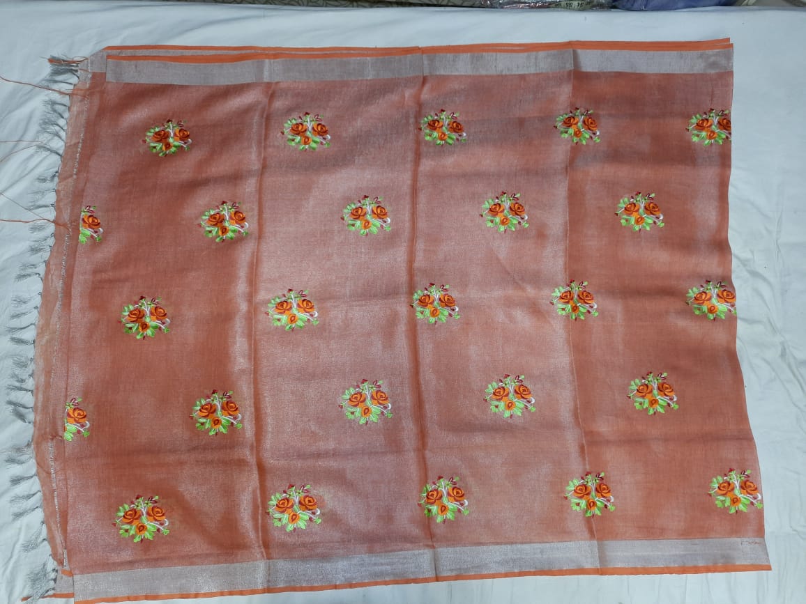 Pure Tissue Linen Embroidery Saree SILK ZONE