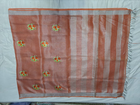 Pure Tissue Linen Embroidery Saree SILK ZONE