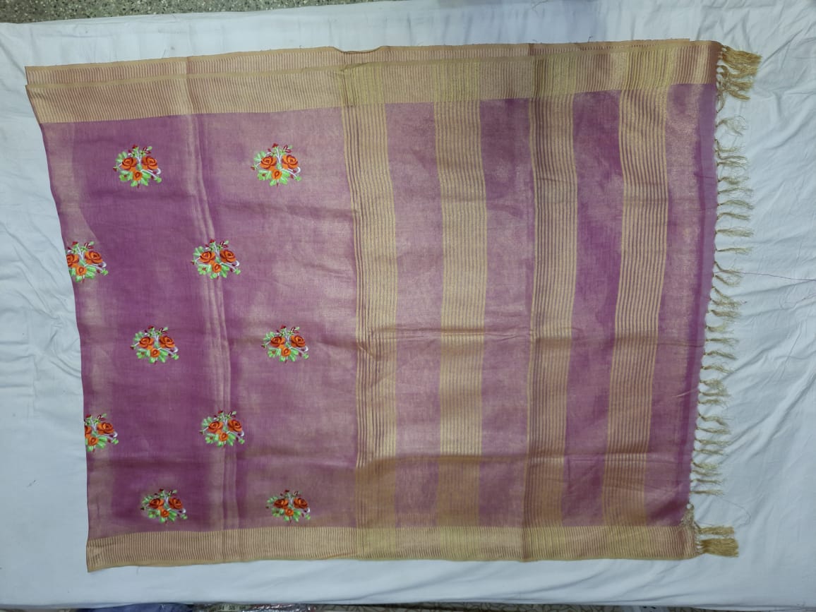 Tissue Linen Embroidery Saree SILK ZONE