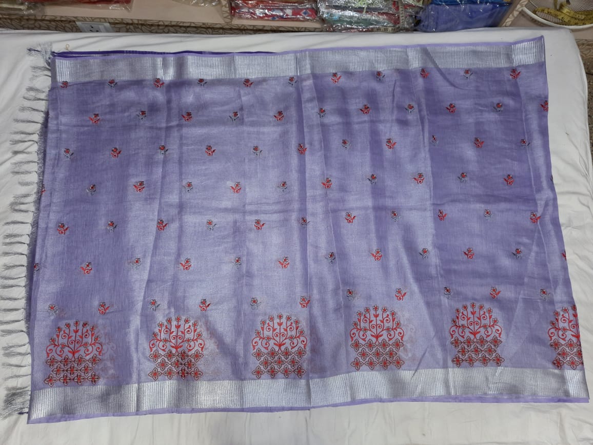 Tissue Linen Embroidery Saree SILK ZONE