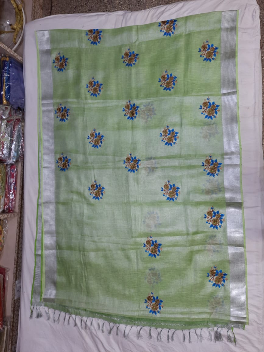 Pure Tissue Linen Embroidery Saree SILK ZONE