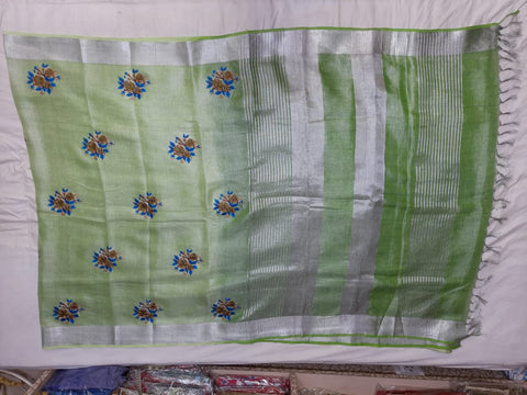 Pure Tissue Linen Embroidery Saree SILK ZONE