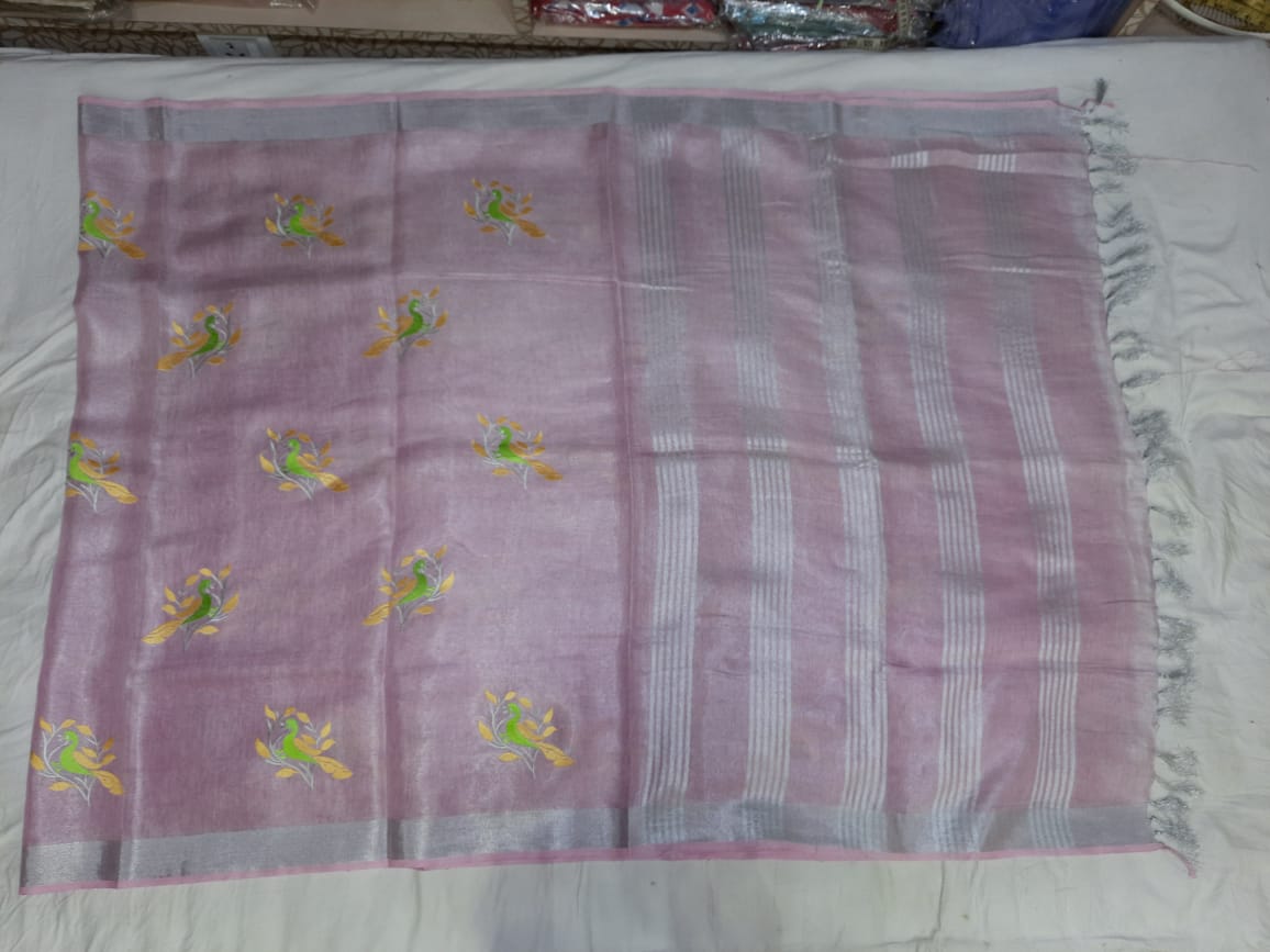 Tissue Linen Embroidery Saree SILK ZONE