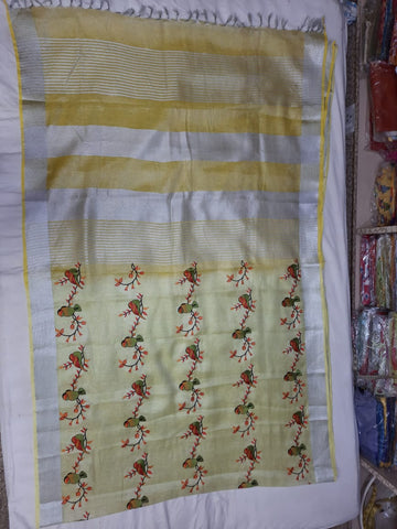 Tissue Linen Embroidery Saree SILK ZONE