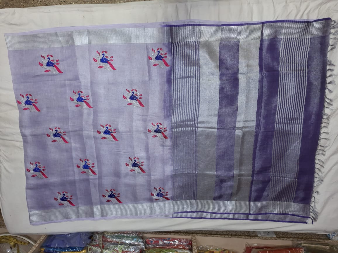 Tissue Linen Embroidery Saree SILK ZONE