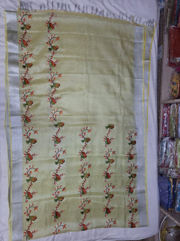 Tissue Linen Embroidery Saree SILK ZONE