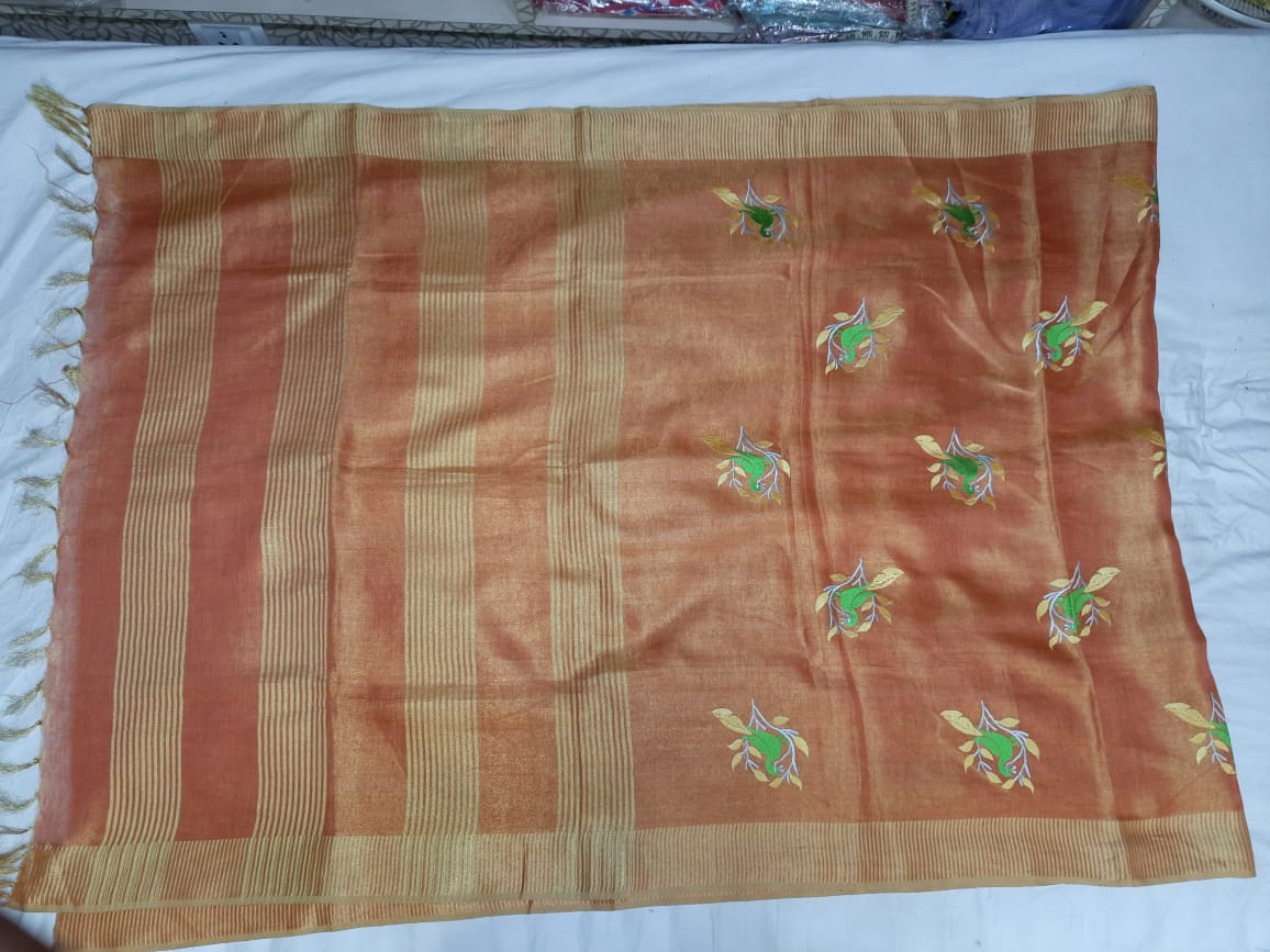 Tissue Linen Embroidery Saree SILK ZONE