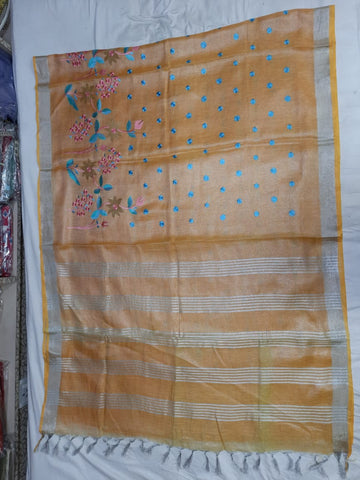 Tissue Linen Embroidery Saree SILK ZONE