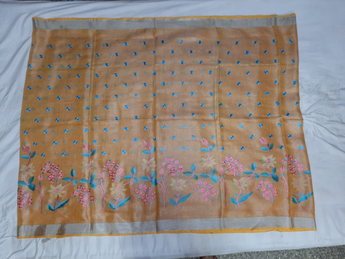 Tissue Linen Embroidery Saree SILK ZONE