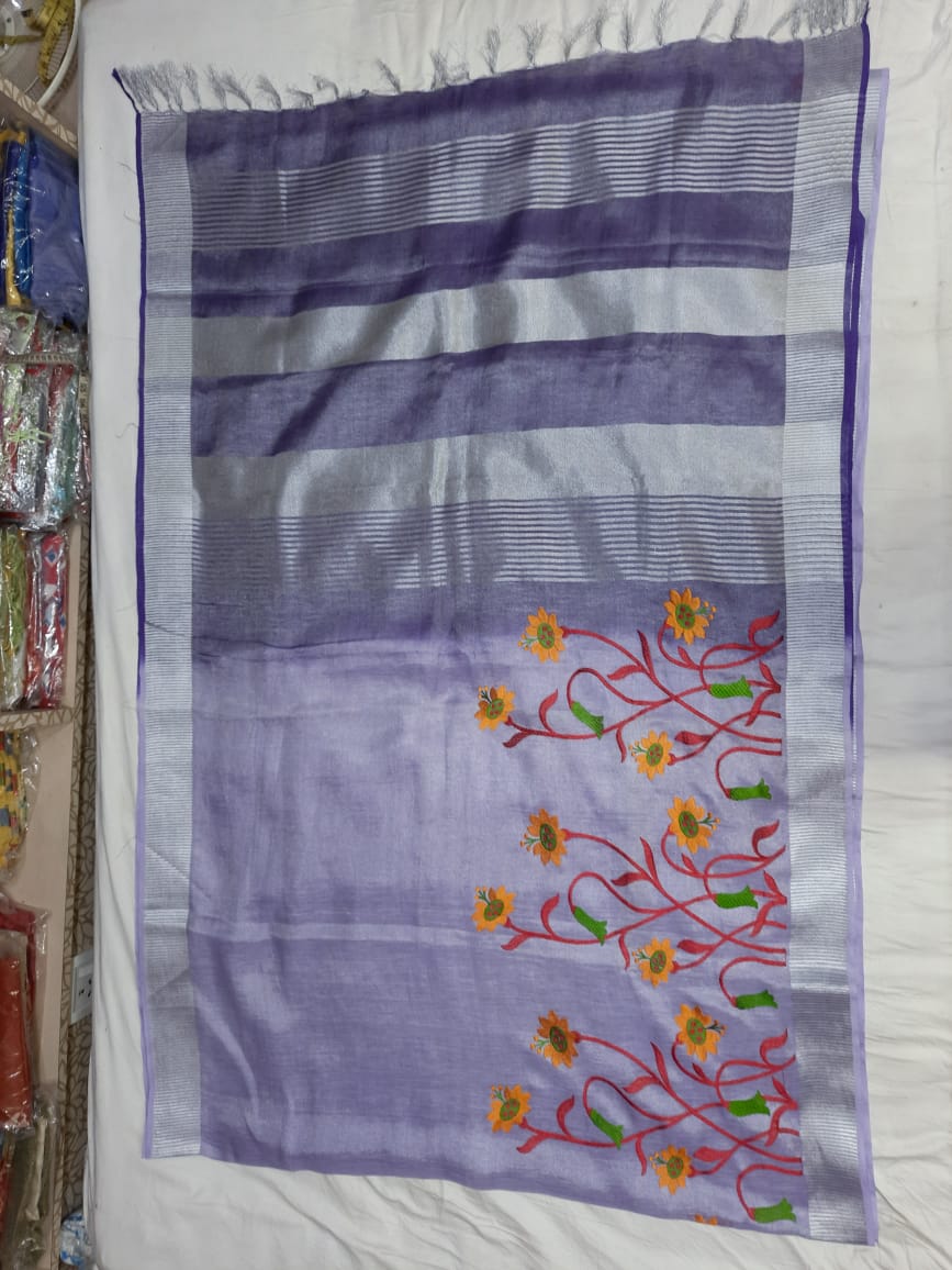 Pure Tissue linen embroidery saree SILK ZONE