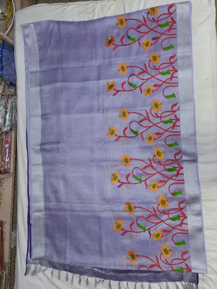 Pure Tissue linen embroidery saree SILK ZONE