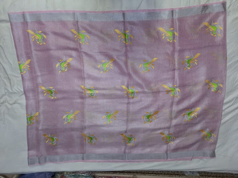 Tissue Linen Embroidery Saree SILK ZONE