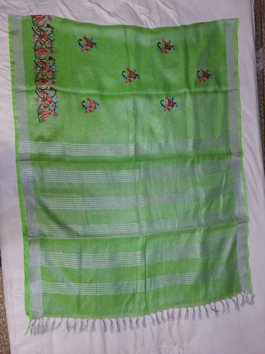 Tissue linen embroidery saree SILK ZONE