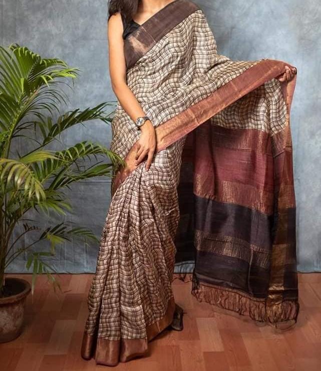 Pure Tussar Silk print saree