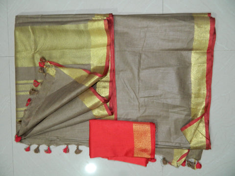 Khadi Linen Slub Saree INDIA SILK P.W.C.S. LTD