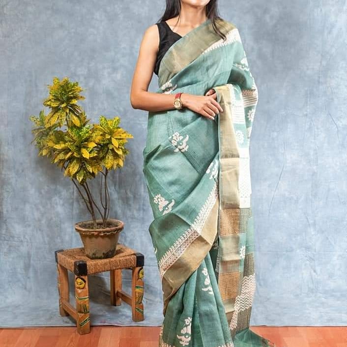 Pure Tussar Silk print saree