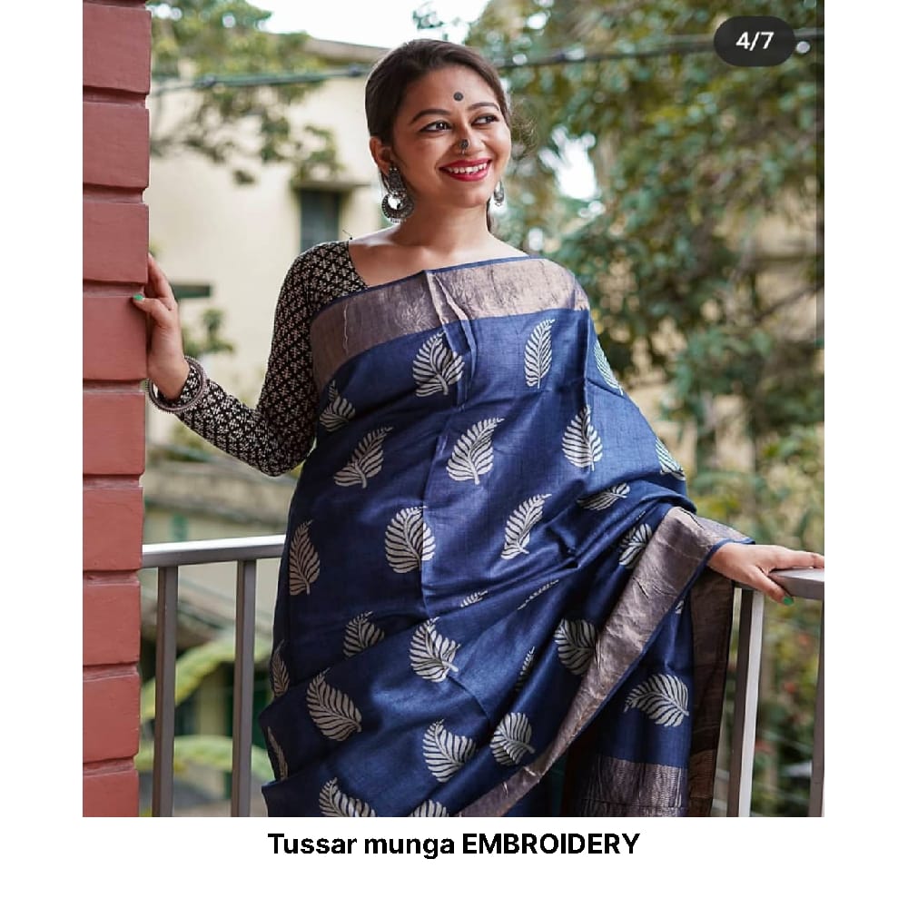 Tussar Munga Embroidery Saree SILK ZONE