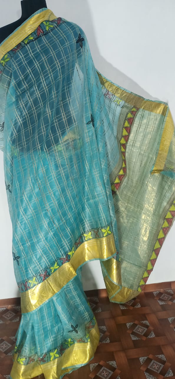 Pire Organza Silk Hand Madhubani Print Saree SILK ZONE