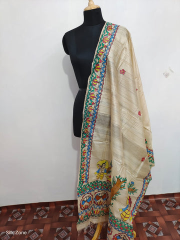 Tussar Kosa Madhubani Print Dupatta SILK ZONE