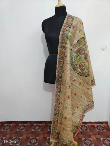 Tussar Ghicha Madhubani Print Dupatta SILK ZONE