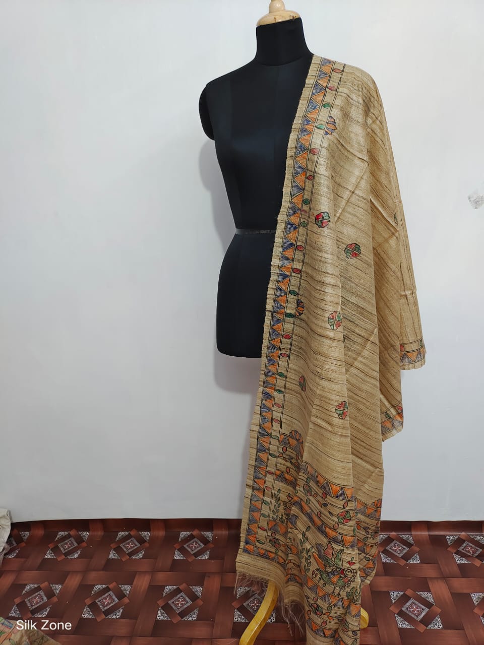 Tussar Ghicha Madhubani Print Dupatta SILK ZONE