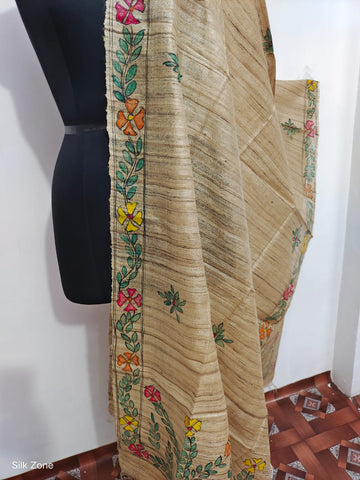 Tussar Ghicha Madhubani Print Dupatta SILK ZONE