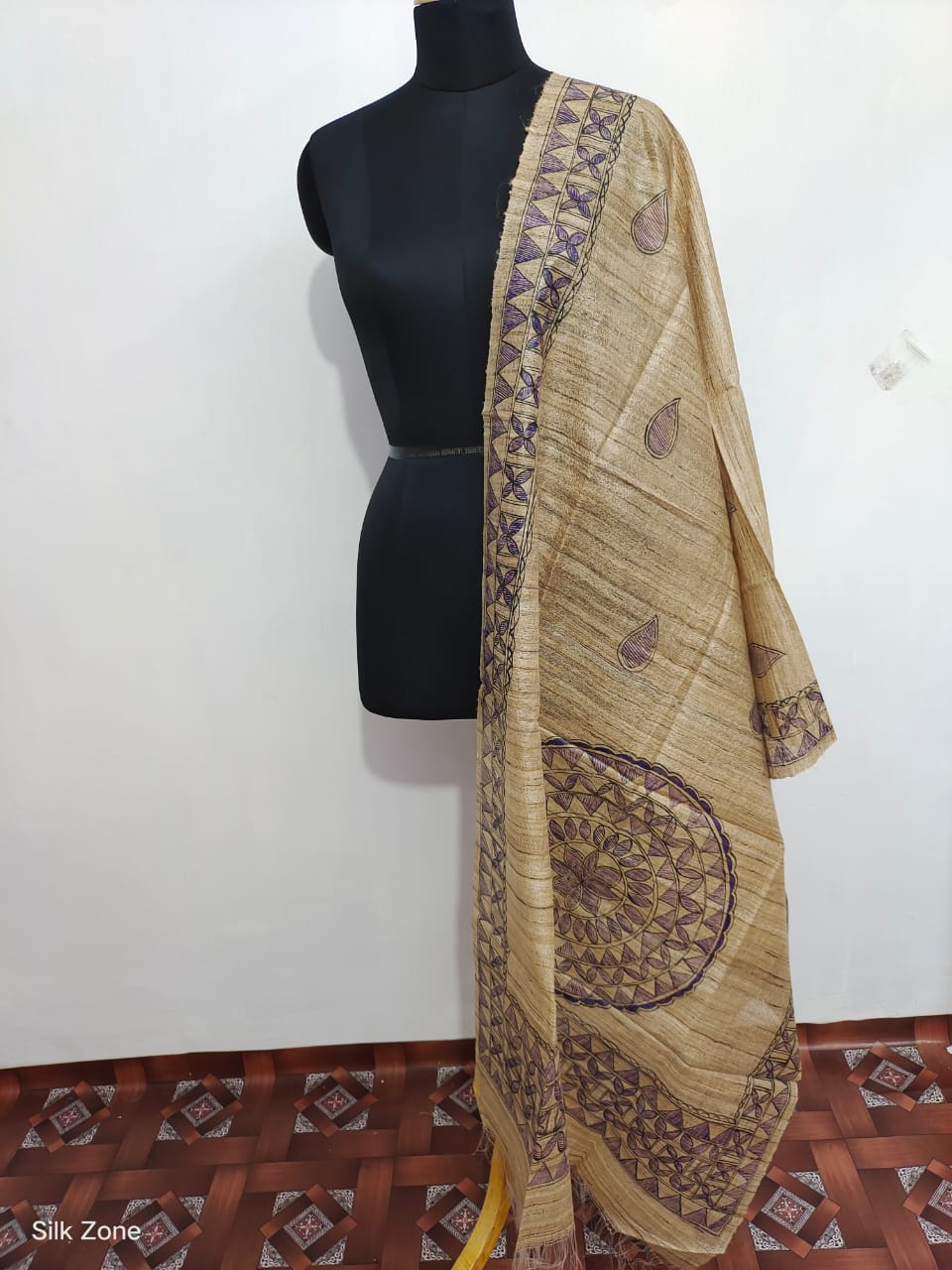 Tussar Ghicha Madhubani Print Dupatta SILK ZONE