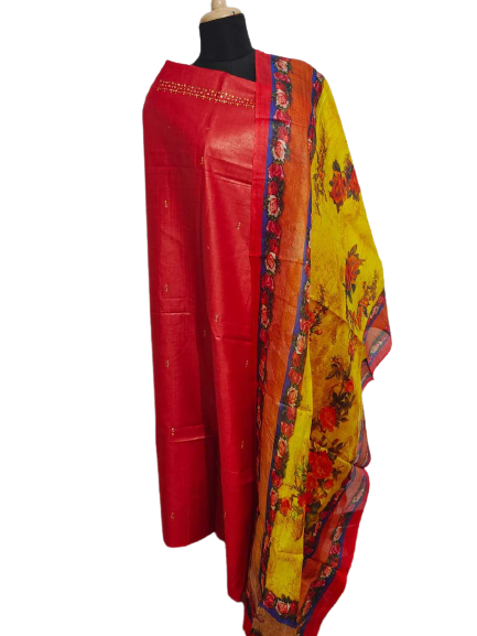 Tussar Munga Silk Stone Work Top Digital Print Dupatta SILK ZONE