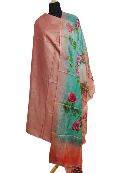 Tussar Munga Silk Stone Work Top Digital Print Dupatta SILK ZONE