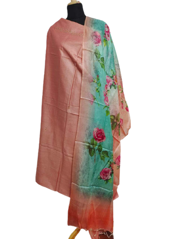 Tussar Munga Silk Stone Work Top Digital Print Dupatta SILK ZONE