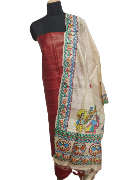 Tussar Ghicha Silk Top And Madhubani Hand  Penting Dupatta SILK ZONE